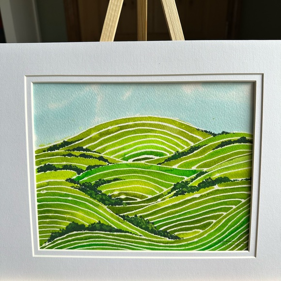 Hand-Made New Watercolor Art Green Fields - Picture 4 of 7